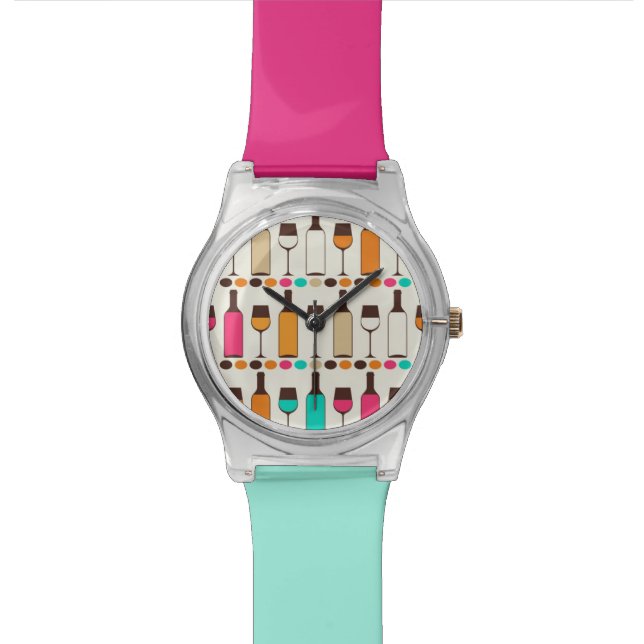Retro wine bottles and glasses wrist watch (Close Up)
