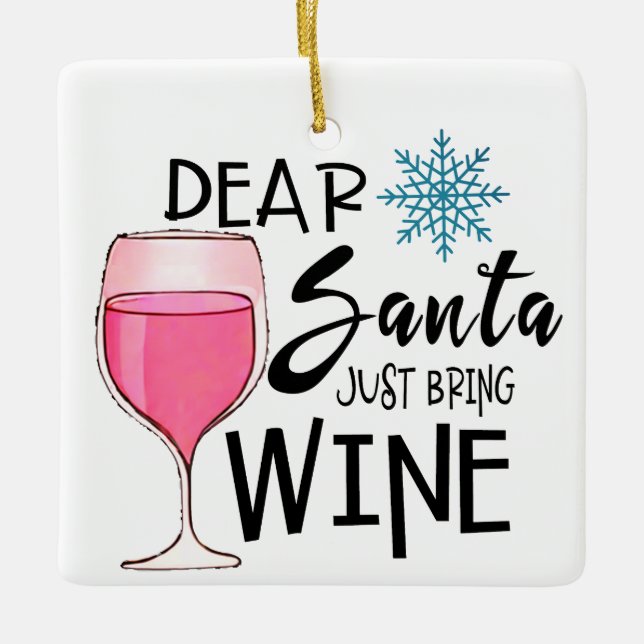 Retro Wine Christmas Ornament, Funny Wine Lover Ceramic Ornament (Front)