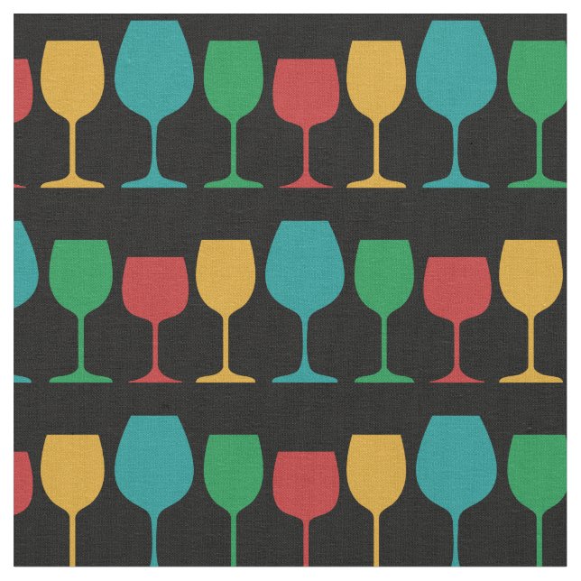 Retro Wine Glass Cute Vintage Mod Fabric (Close Up)