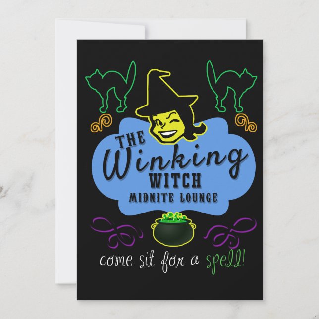 Retro Winking Witch Halloween Greeting Card (Front)
