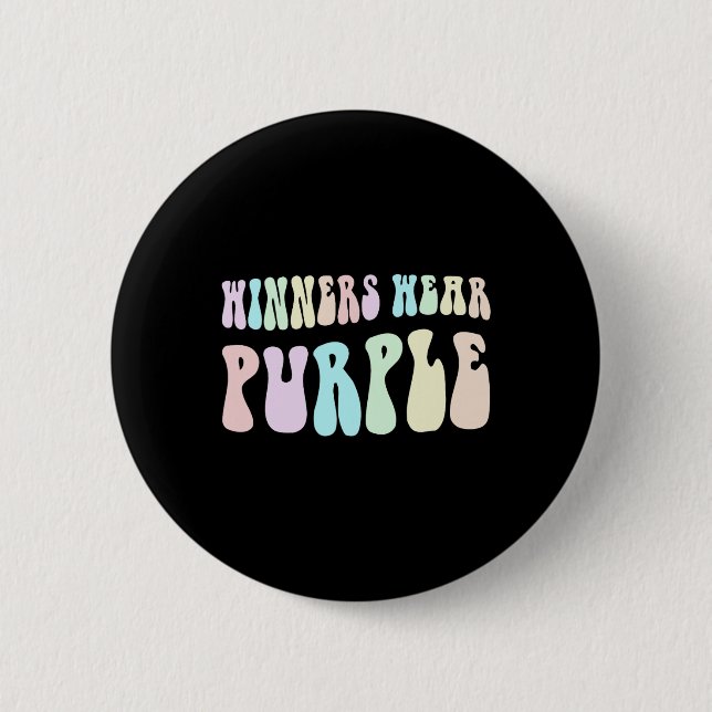 Retro Winners Wear Purple Support Pancreatic Cance Button (Front)