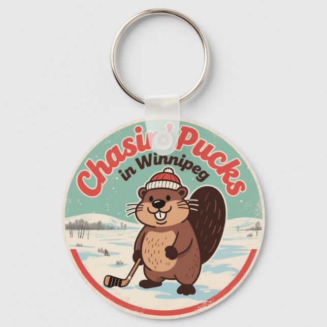 Retro Winnipeg Beaver Hockey Keychain (Front)