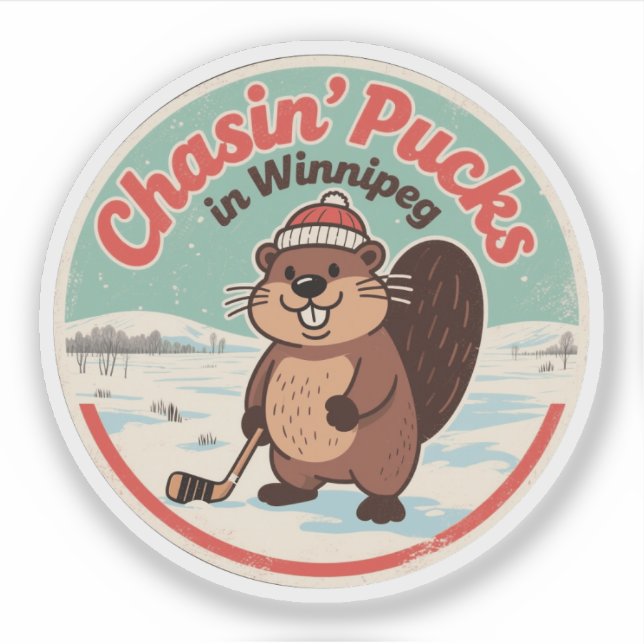 Retro Winnipeg Beaver Hockey Sticker (Front)