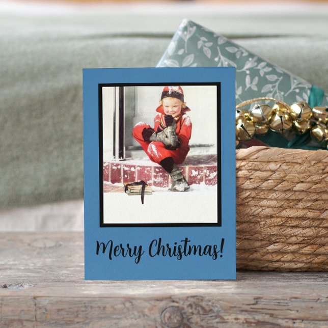 Retro Winter Baby Boy Steps Blue Framed Christmas Holiday Postcard (Creator Uploaded)