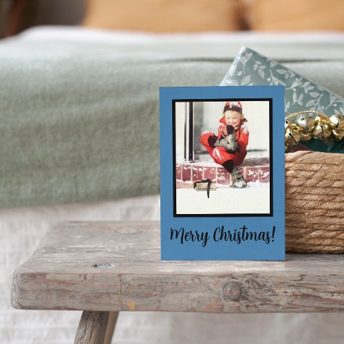 Retro Winter Baby Boy Steps Blue Framed Christmas Holiday Postcard