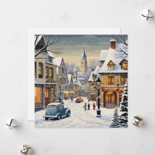Retro Winter Cityscape Holiday Card