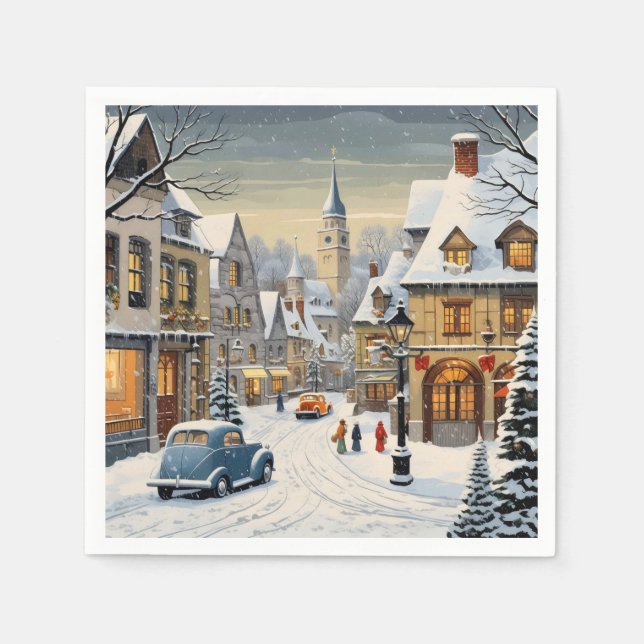 Retro Winter Cityscape Napkins (Front)
