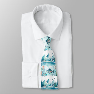 Retro Winter Fishing Pattern Neck Tie