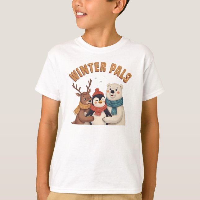 Retro Winter Pals Cute Animal Friends T Shirt (Front)