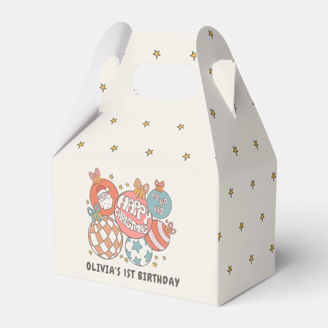 Retro Winter Santa Christmas birthday party Favor Boxes (Front Side)
