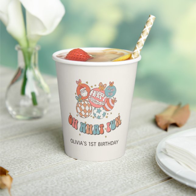 Retro Winter Santa Christmas Birthday Party Paper Cups (Insitu)