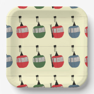 Retro Winter Ski Gondola Lift Skiers Cream Paper Plates