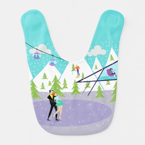 Retro Winter Ski Resort Baby Bib