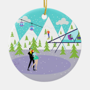 Retro Winter Ski Resort Christmas Ornament