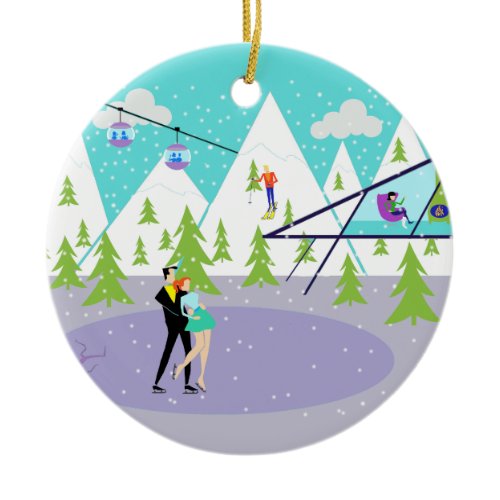 Retro Winter Ski Resort Christmas Ornament