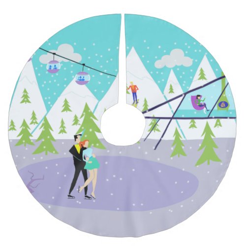 Retro Winter Ski Resort Christmas Tree Skirt