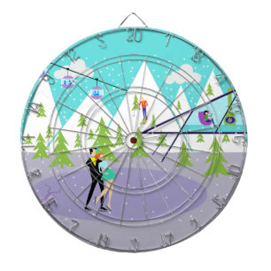 Retro Winter Ski Resort Dart Board