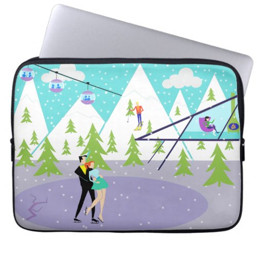 Retro Winter Ski Resort Laptop Sleeve