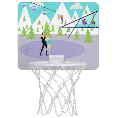 Retro Winter Ski Resort Mini Basketball Hoop