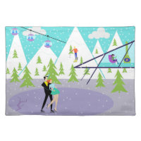 Retro Winter Ski Resort Placemat