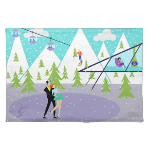 Retro Winter Ski Resort Placemat