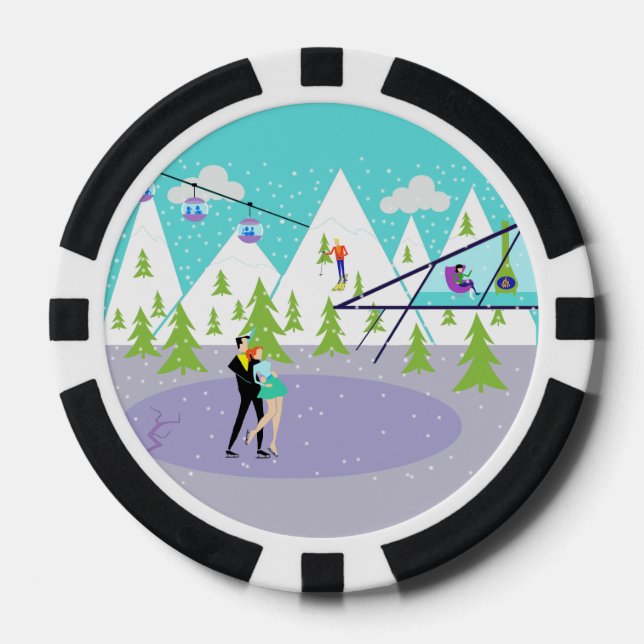 Retro Winter Ski Resort Poker Chip (Front)