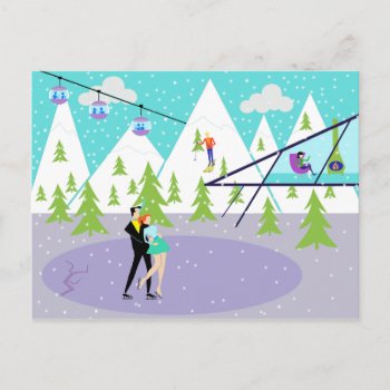 Retro Winter Ski Resort Postcard by StrangeLittleOnion at Zazzle