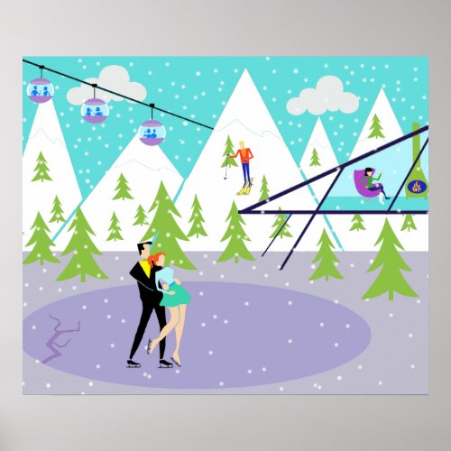 Retro Winter Ski Resort Poster