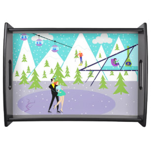 Retro Winter Ski Resort Serving Tray