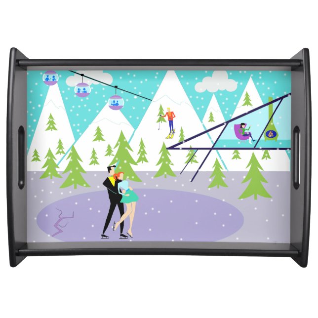 Retro Winter Ski Resort Serving Tray (Front)