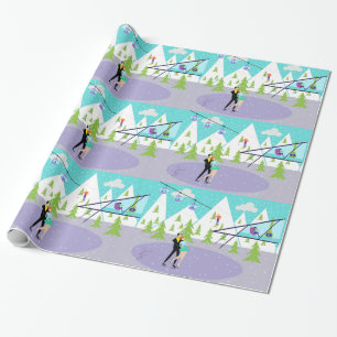 Retro Winter Ski Resort Wrapping Paper