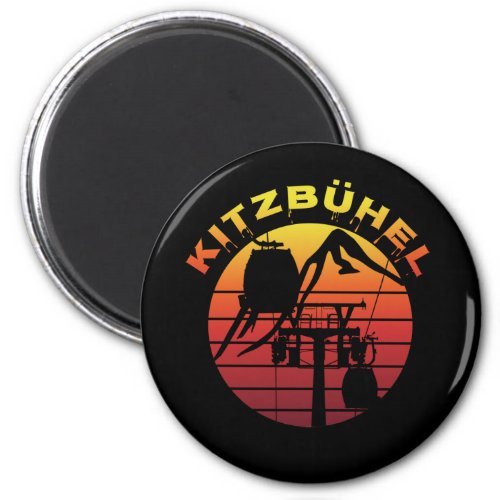 Retro Winter Ski Tirol Kitzbhel Sunset Magnet