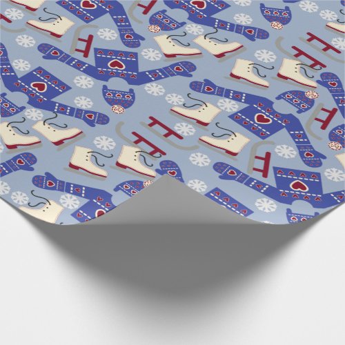 Retro Winter Sweater Sets and Skates Wrapping Paper