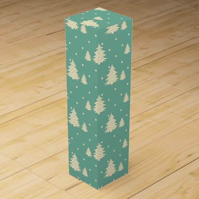 Retro Winter Trees on Turquoise Wine Box (Front)