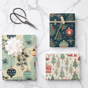 Retro Winter Wonderland Christmas Tree Gift Wrapping Paper Sheets