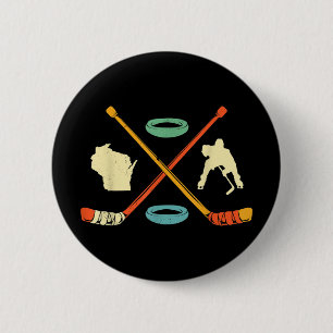 Retro Wisconsin Ice Hockey Player Gift Field Team  Button
