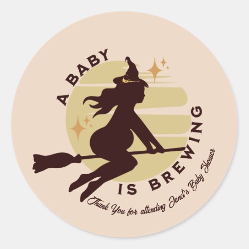 Retro Witch Baby is Brewing Baby Shower  Classic Round Sticker