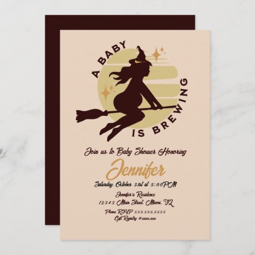 Retro Witch Baby is Brewing Baby Shower Invitation