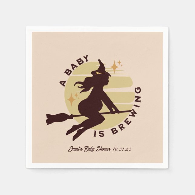 Retro Witch Baby is Brewing Baby Shower   Napkins (Front)