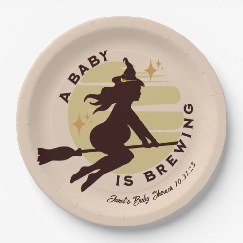 Retro Witch Baby is Brewing Baby Shower   Paper Plates