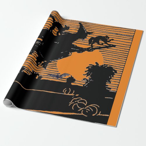 RETRO WITCH ON A BROOM HALLOWEEN Wrapping Paper