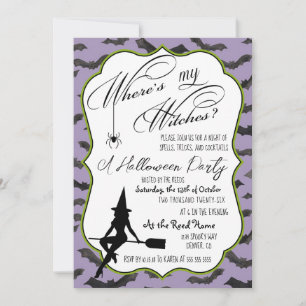 Retro Witch Purple Halloween Party Invite