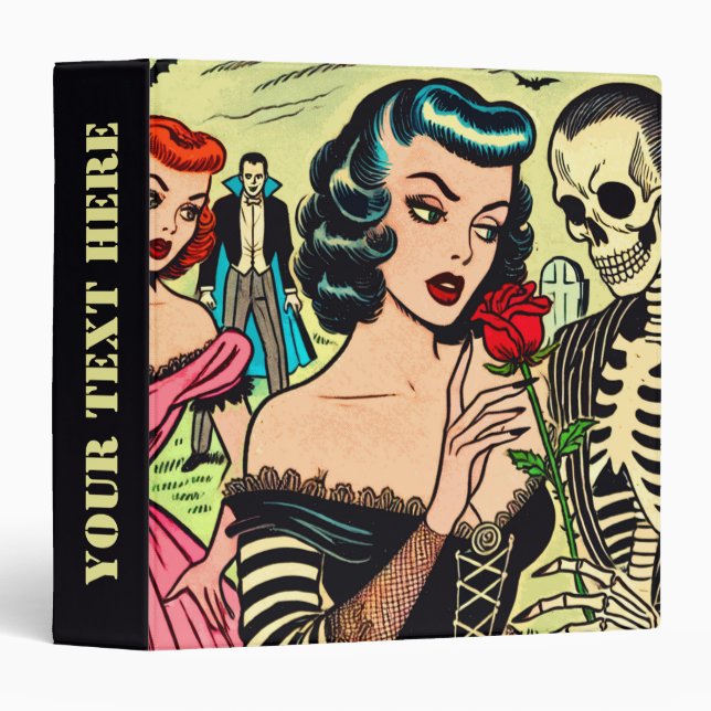 Retro Witch Vampire Girl Horror Comics 3 Ring Binder (Front/Spine)