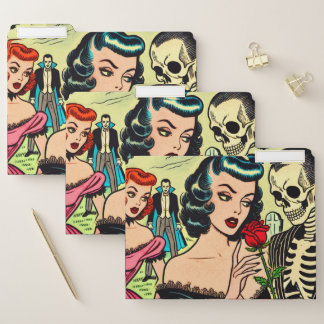 Retro Witch Vampire Girl Horror Comics File Folder