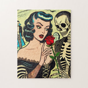 Retro Witch Vampire Girl Horror Comics Jigsaw Puzzle
