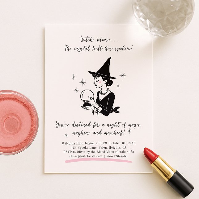 Retro Witch with Crystal Ball Halloween Party Invitation (Creator Uploaded)