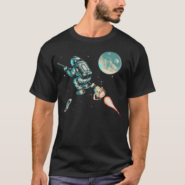 Retro Wizard Astronaut Travels Through Outer Space T-Shirt (Front)