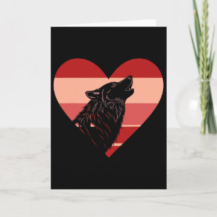 Retro Wolf Heart Valentine Wolves Womens Mens Kids Card