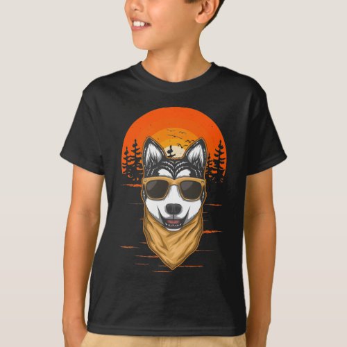 Retro Wolf Sunglasses Forest Sun T_Shirt