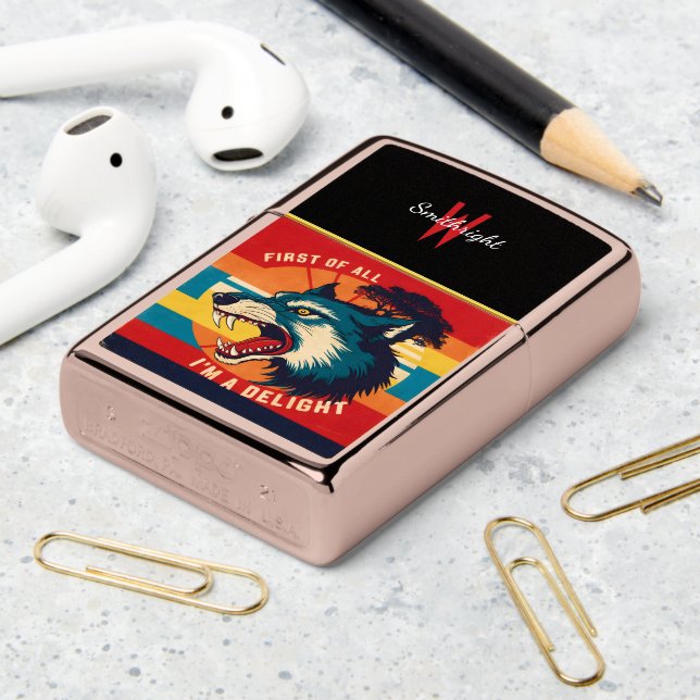 Retro Wolf With a Sunset View Zippo Lighter (On Table 2)